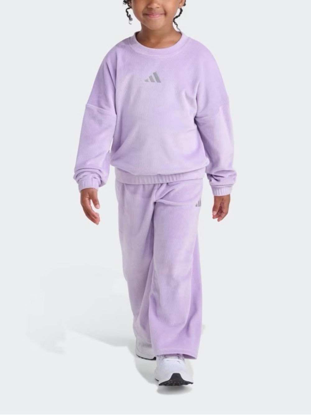 ADIDAS Girls Velour Set Long Sleeve Crewneck Sweatshirts and wide leg pants 3T